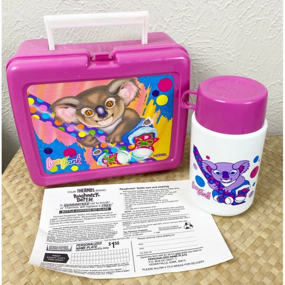 Vintage Lisa Frank 1980 Koala Bear Hot Pink Plastic Lunchbox Complete W/ Thermos